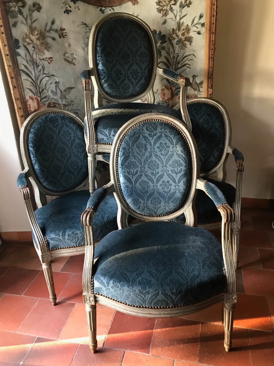 Set Of 4 Louis XVI Armchairs, 18th Century