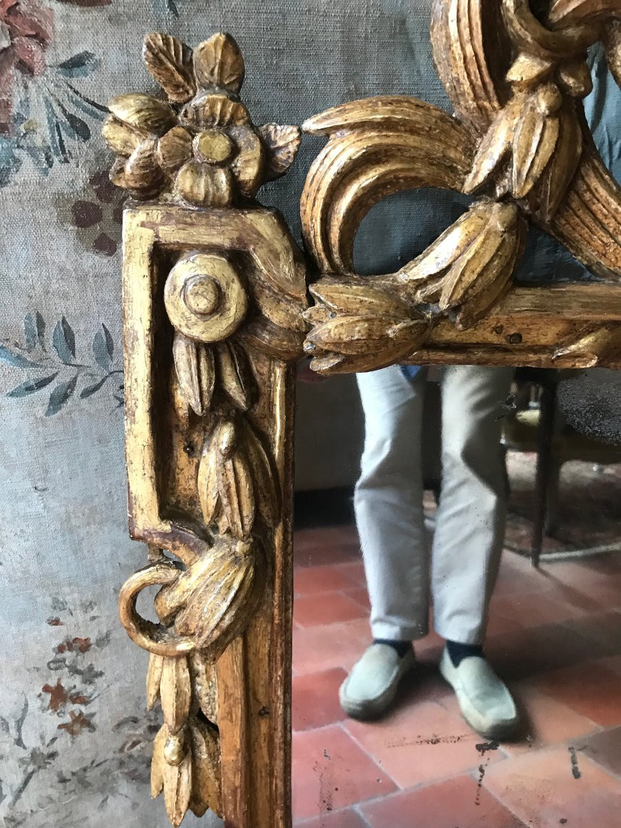 Louis XVI Period Carved And Gilded Wooden Mirror, Provence, 18th Century-photo-3