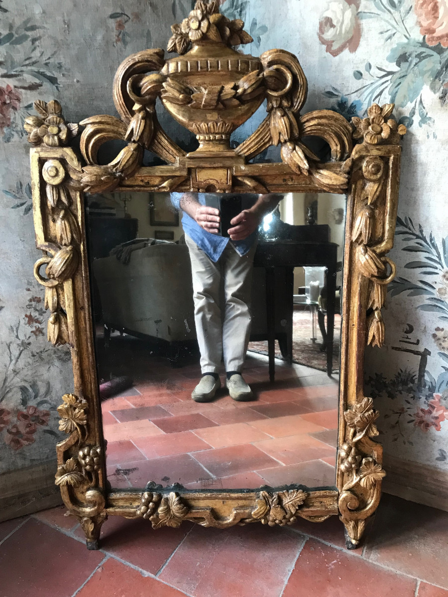 Louis XVI Period Carved And Gilded Wooden Mirror, Provence, 18th Century