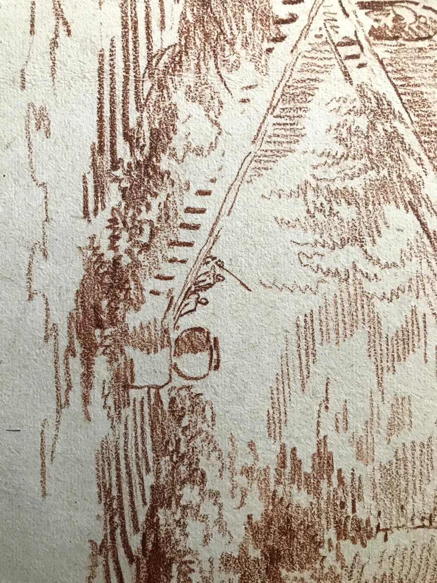 Large Red Chalk Drawing "villa Mattei Gardens" 18th Century-photo-1