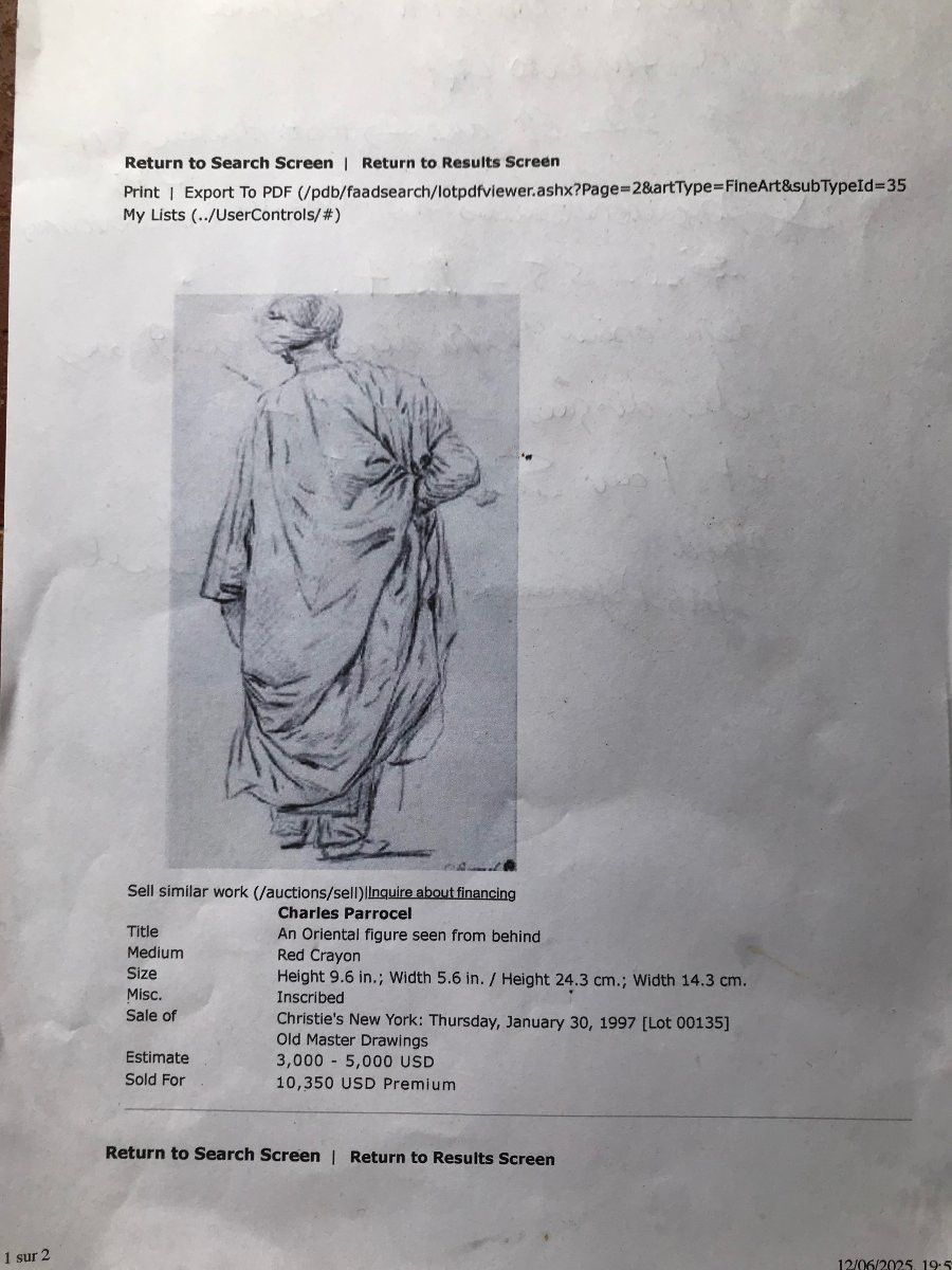 Dessin sanguine Turc par Charles Parrocel préparatoire Ambassade 1721-photo-7