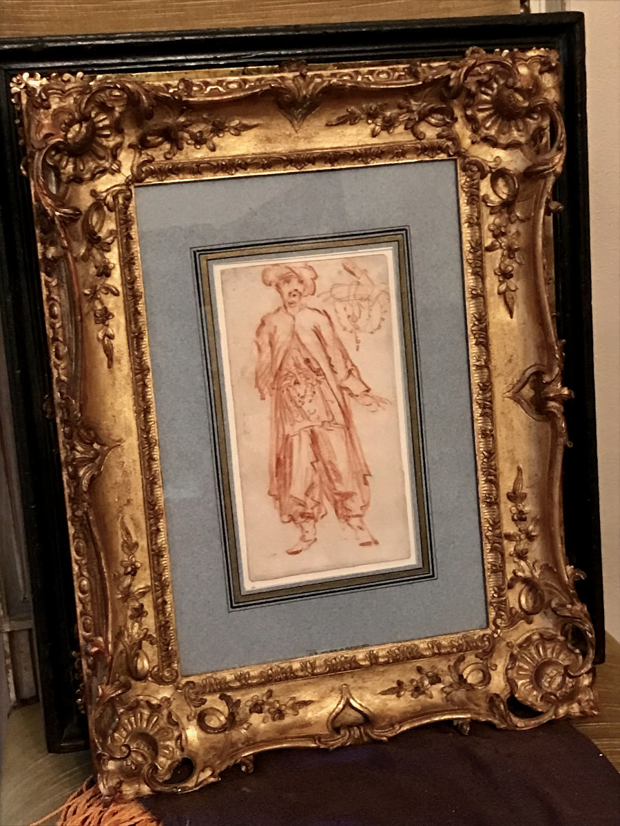 Dessin sanguine Turc par Charles Parrocel préparatoire Ambassade 1721