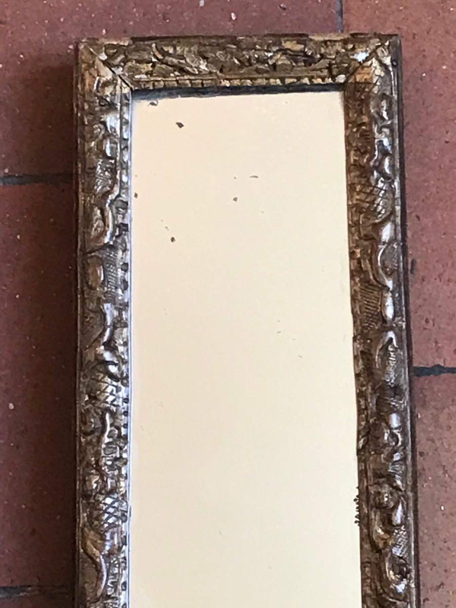 Deux miroirs Bérain en bois doré d'époque Régence XVIIIe-photo-1