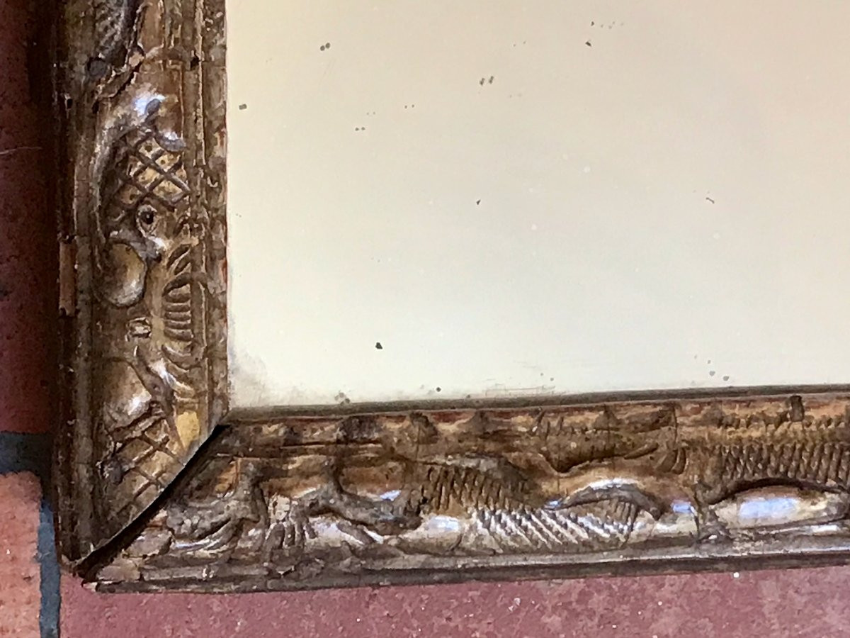 Deux miroirs Bérain en bois doré d'époque Régence XVIIIe-photo-3