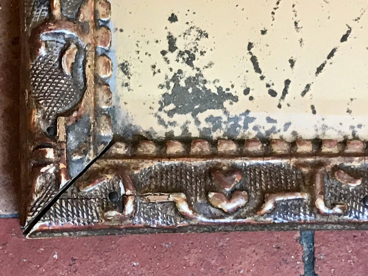 Deux miroirs Bérain en bois doré d'époque Régence XVIIIe-photo-4