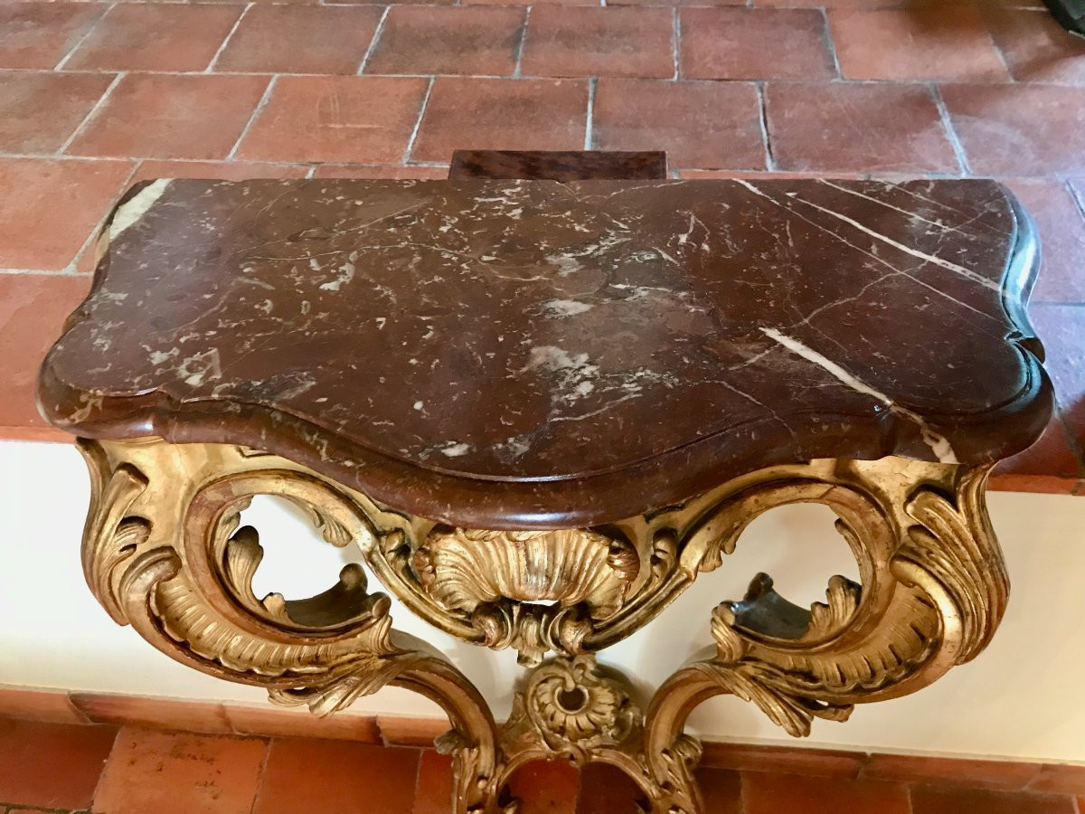 Giltwood Console Table, 18th Century, Louis XV Period-photo-3