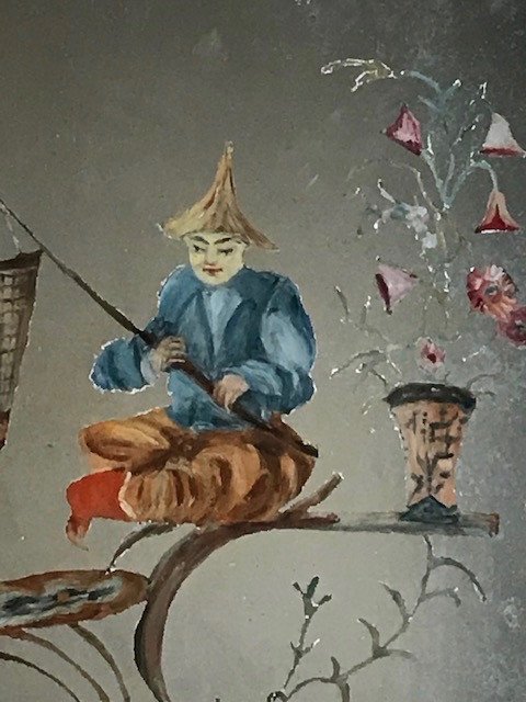 Fixé Sous-miroir Au Chinois Epoque Régence XVIIIe-photo-4
