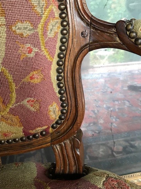Pair Of Large Louis XV Walnut Armchairs Stamped-photo-8
