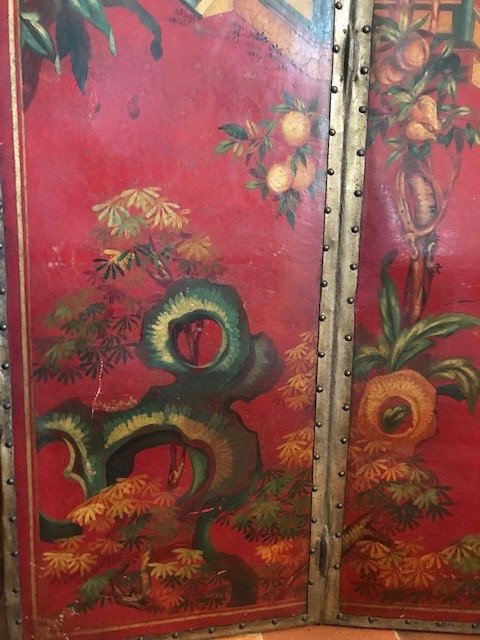 Chinoiserie Painted Canvas Screen 19th-photo-4