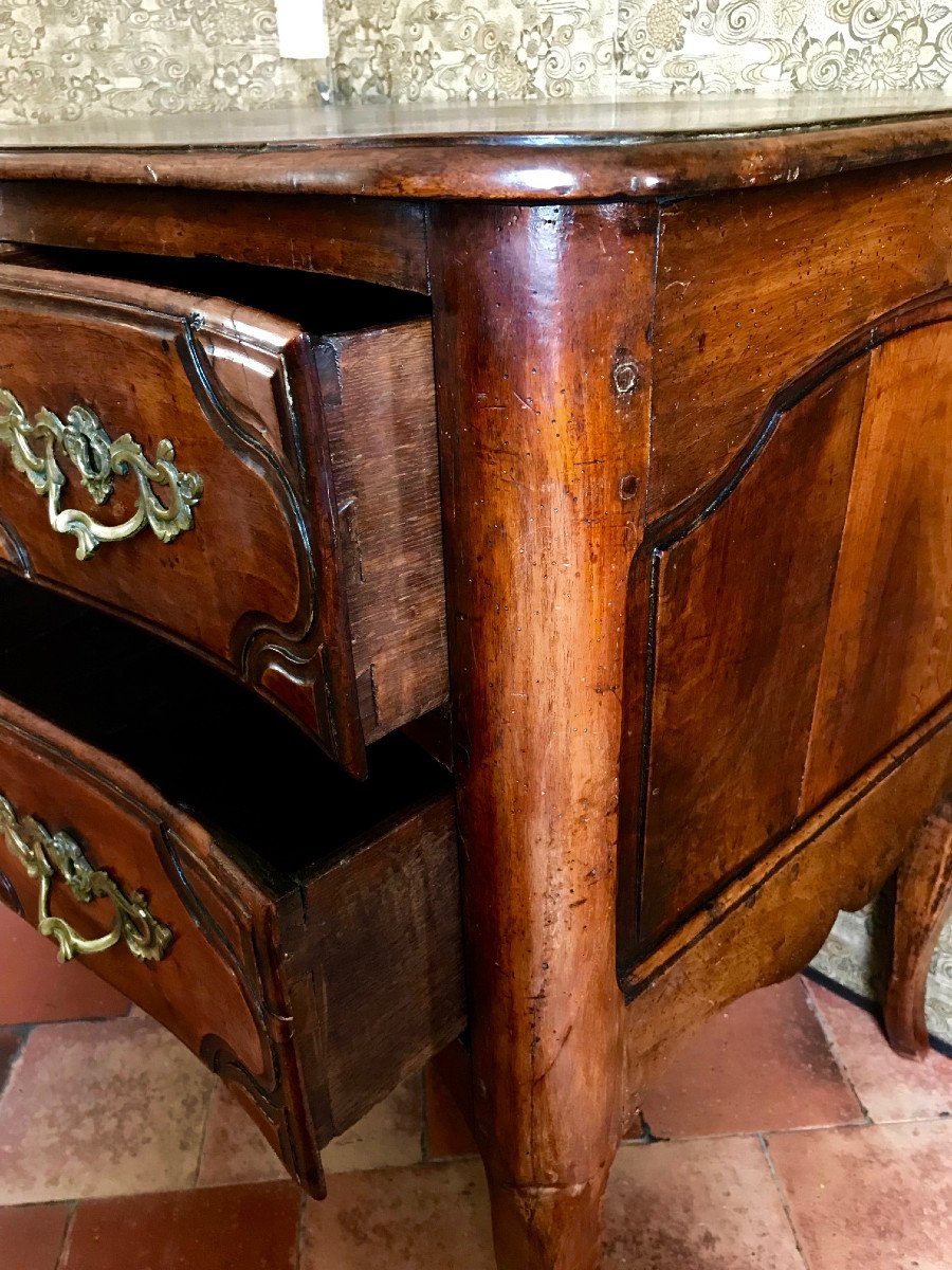 Commode sauteuse estampillée époque Louis XV noyer XVIIIe-photo-4