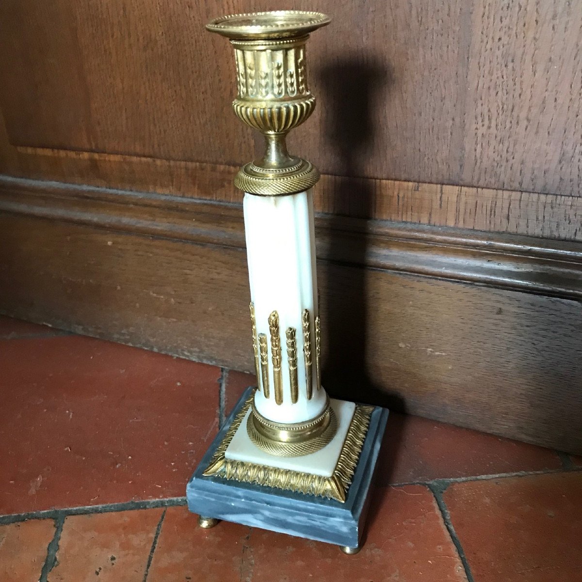 Pair Of Candlesticks Marble And Gilt Bronze Late 18th-photo-4