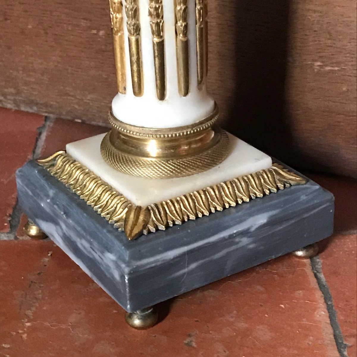 Pair Of Candlesticks Marble And Gilt Bronze Late 18th-photo-4