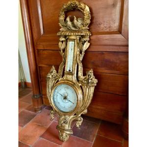 18th Century Gilded Wood Thermometer Barometer, Louis 16 Period