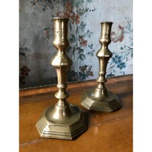 Pair Of Bronze Candlesticks Hallmark R Crowned 18th