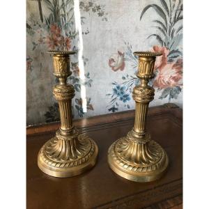 Pair Of 19th Century Gilt Bronze Candlesticks Louis 16 Style