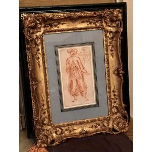 Dessin sanguine Turc par Charles Parrocel préparatoire Ambassade 1721
