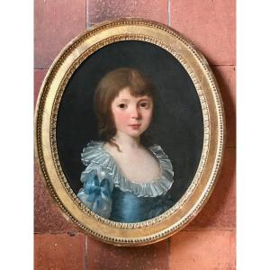 Portrait d'enfant XVIIIe cadre estampillé 