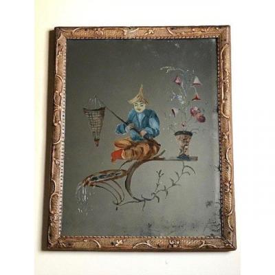 Regence Period Eglomized Glass Miror Painting 