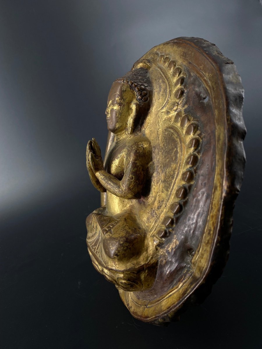 Buddha In Repoussé, Gilding, Nepal, 18th Century-photo-1