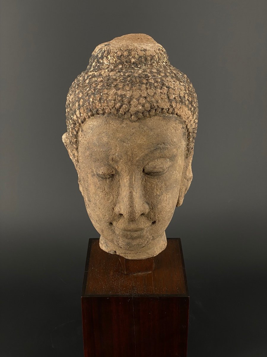 Sandstone Buddha Head, Ayutthaya, 15/16th C.-photo-1
