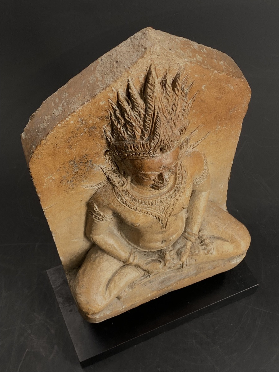Bouddha en terre cuite, Asie du sud-est, 32 cm-photo-2