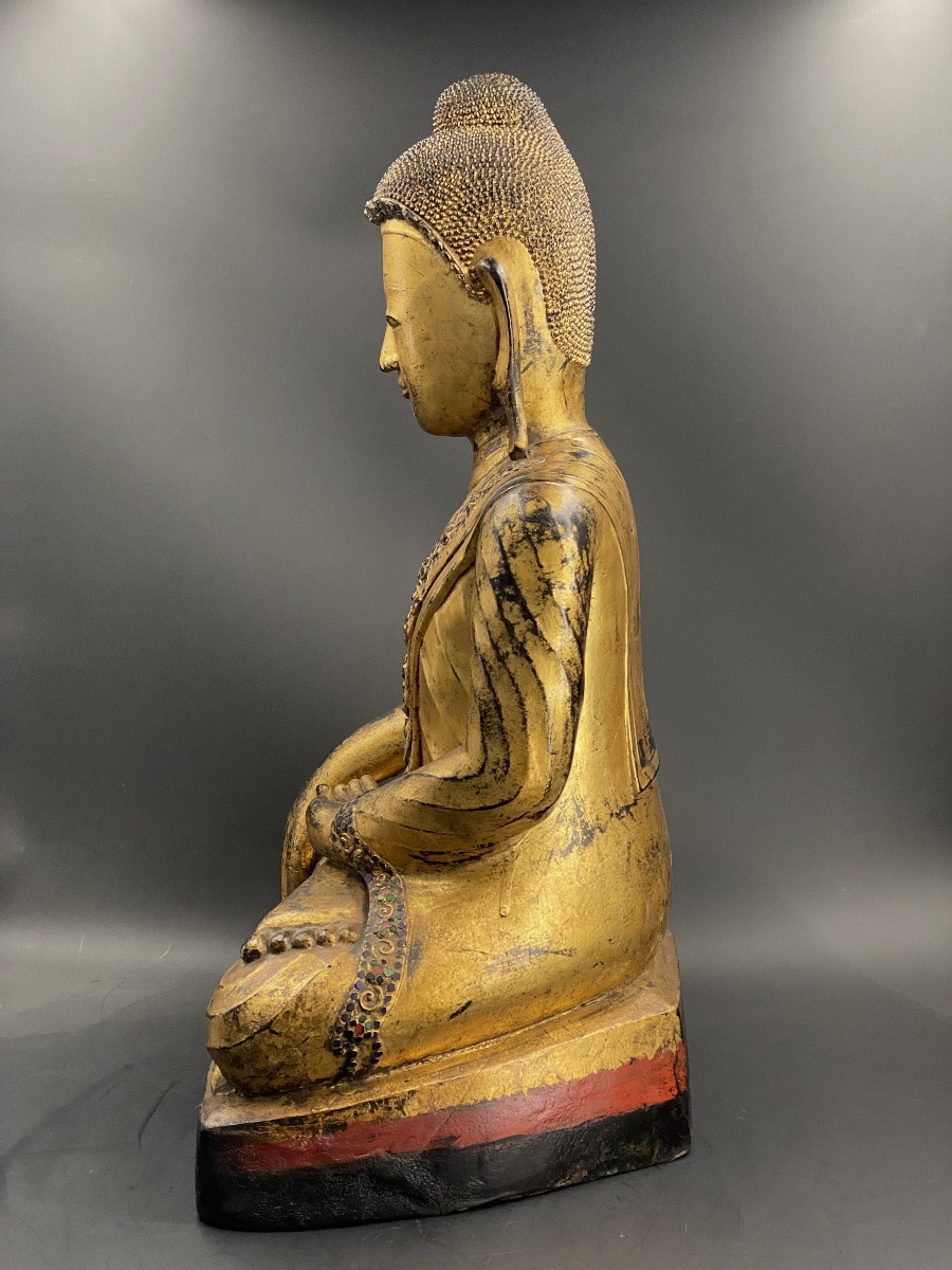 Grand Bouddha en laque sec, Birmanie, XIX ème-photo-1