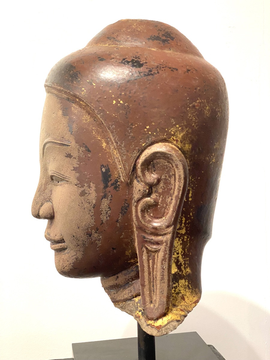 Large Stoneware Buddha Head, Ava Style, 17th Century Burma-photo-4