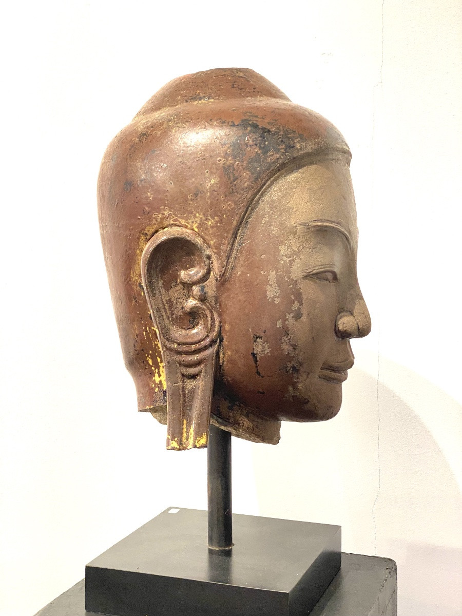 Large Stoneware Buddha Head, Ava Style, 17th Century Burma-photo-1