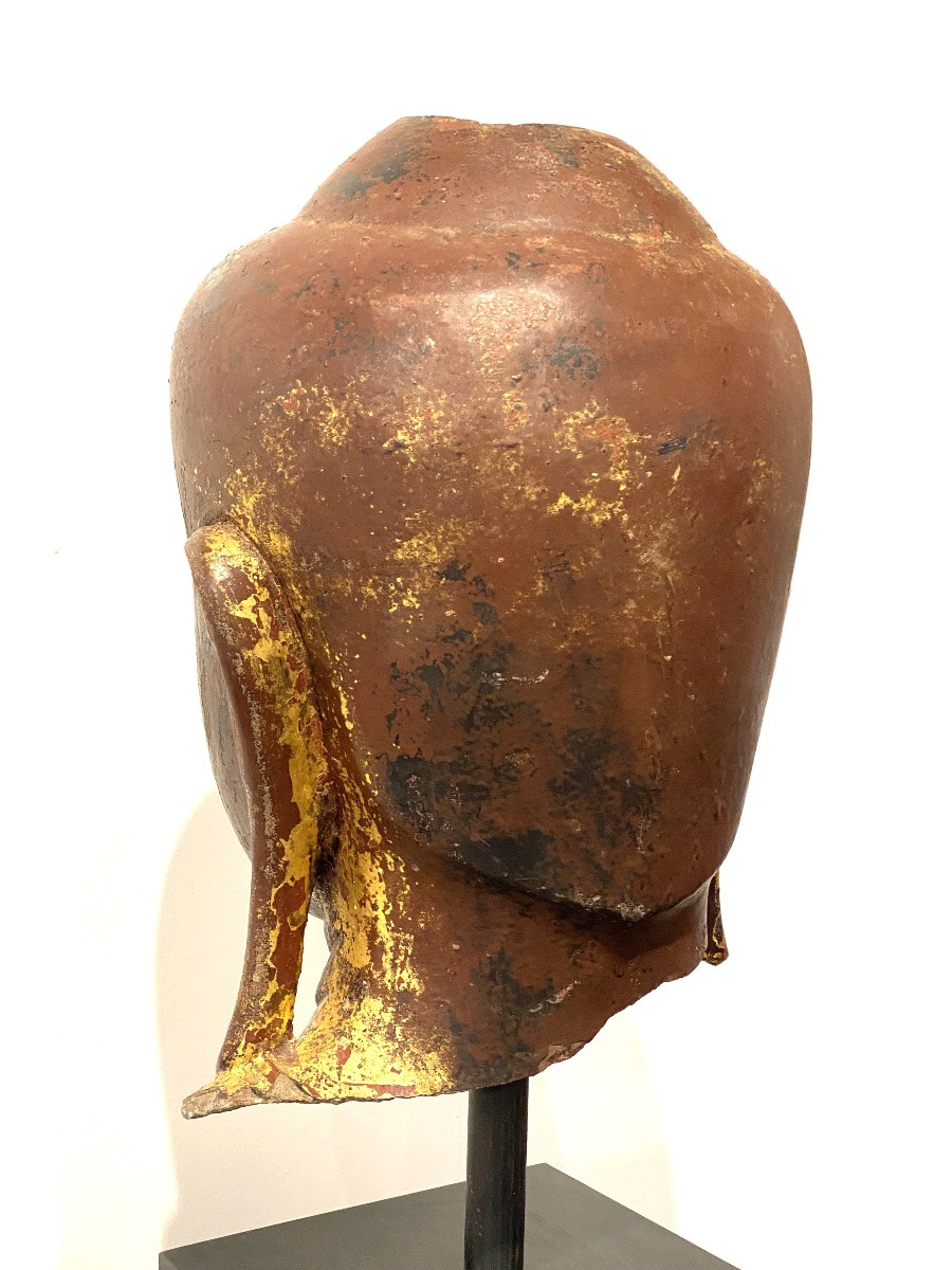Large Stoneware Buddha Head, Ava Style, 17th Century Burma-photo-2