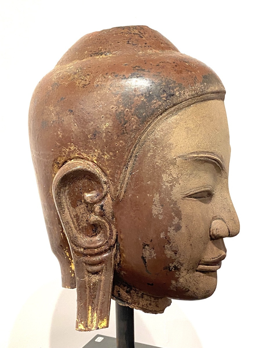 Large Stoneware Buddha Head, Ava Style, 17th Century Burma-photo-3