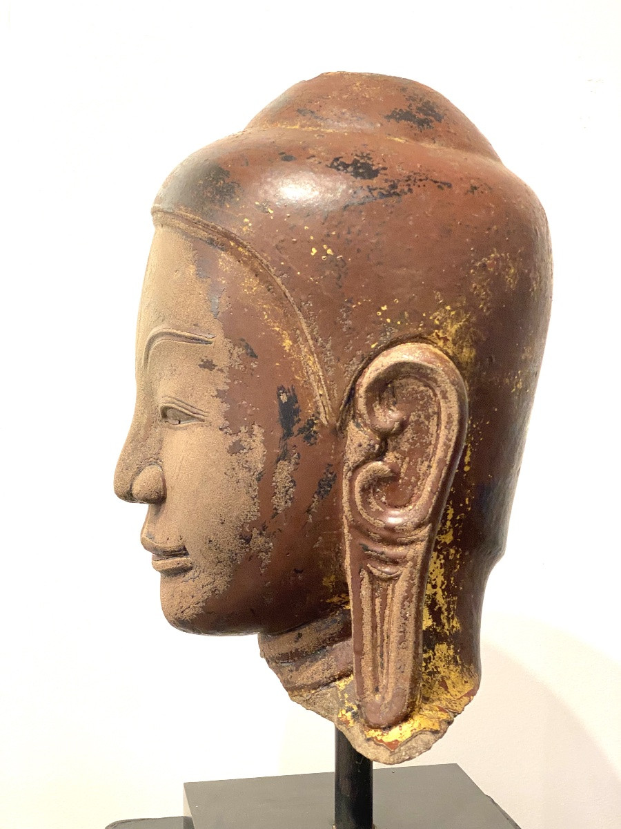 Large Stoneware Buddha Head, Ava Style, 17th Century Burma-photo-4
