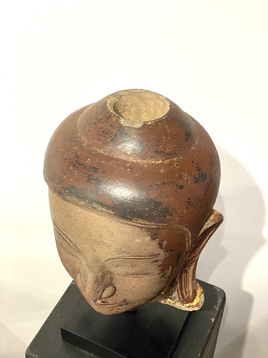 Large Stoneware Buddha Head, Ava Style, 17th Century Burma-photo-5
