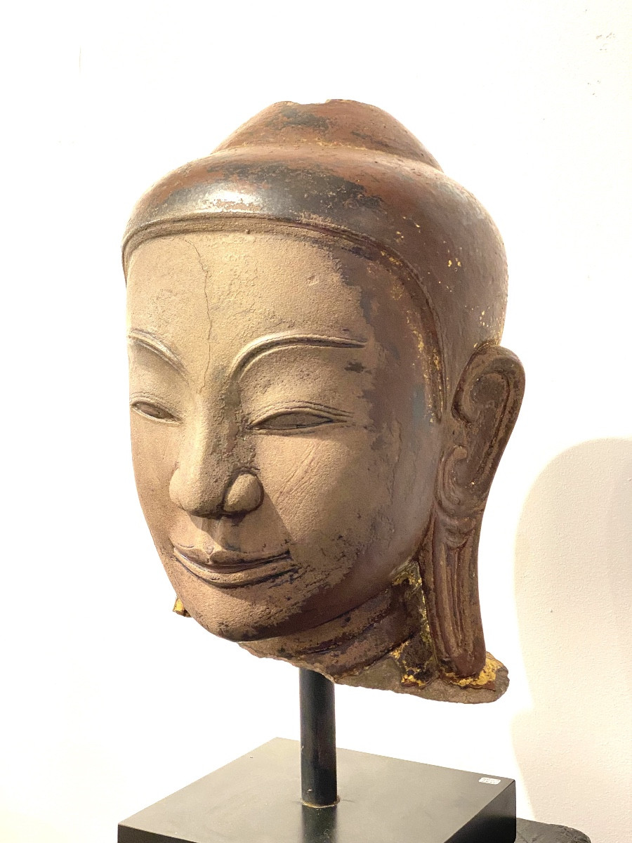 Large Stoneware Buddha Head, Ava Style, 17th Century Burma