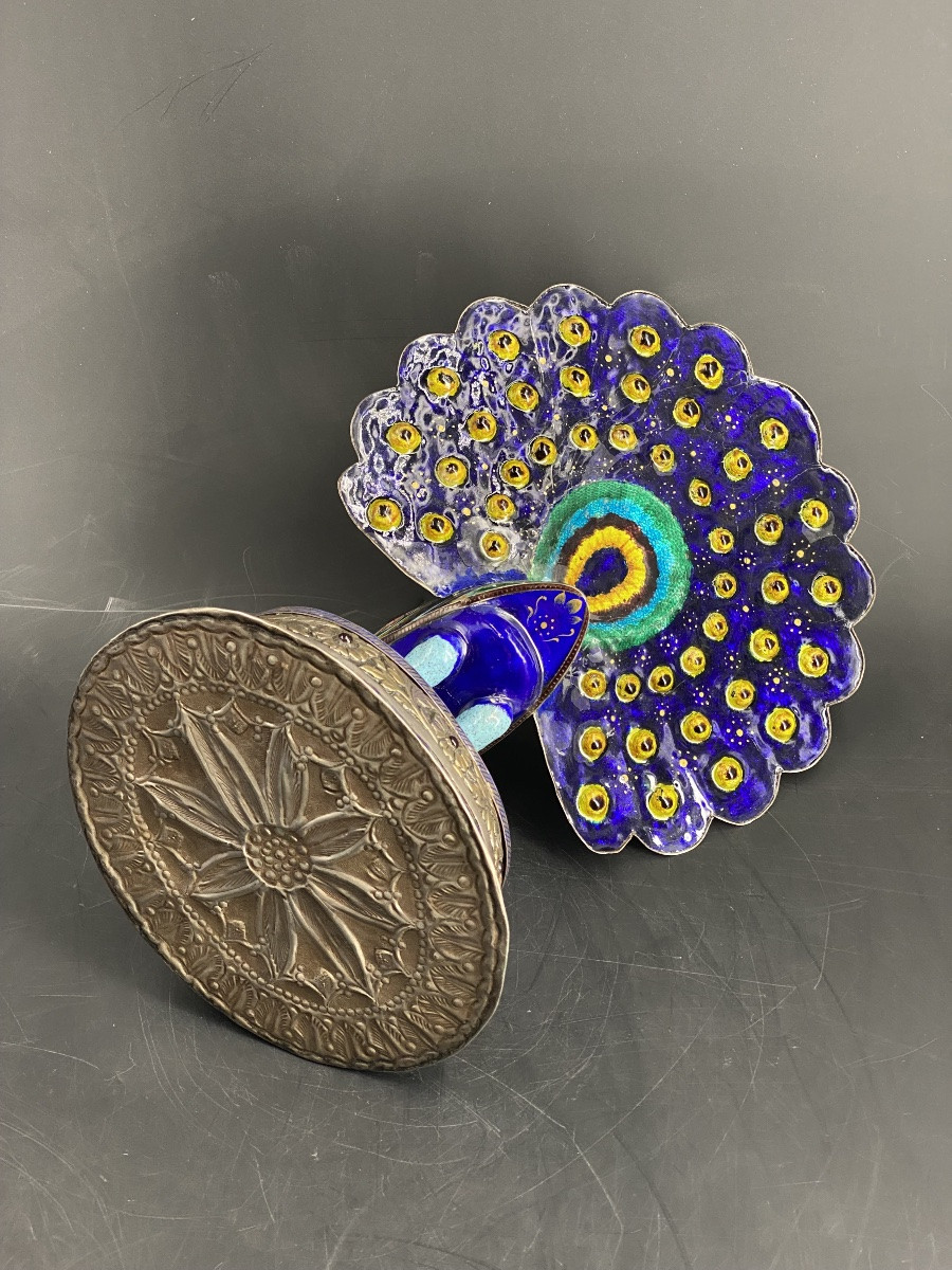 PAON EN ARGENT ET ÉMAIL, 23,5cm, INDE, JAIPUR, 1900- 1910.-photo-8