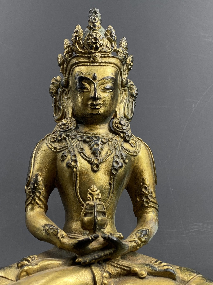 Amitayus, Gilt Bronze, 26.5 Cm, Circa 1900-photo-2