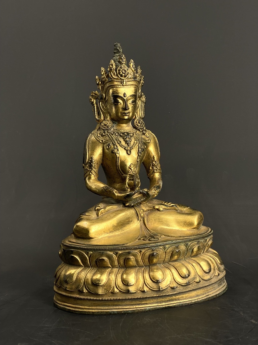 Amitayus, Gilt Bronze, 26.5 Cm, Circa 1900-photo-3