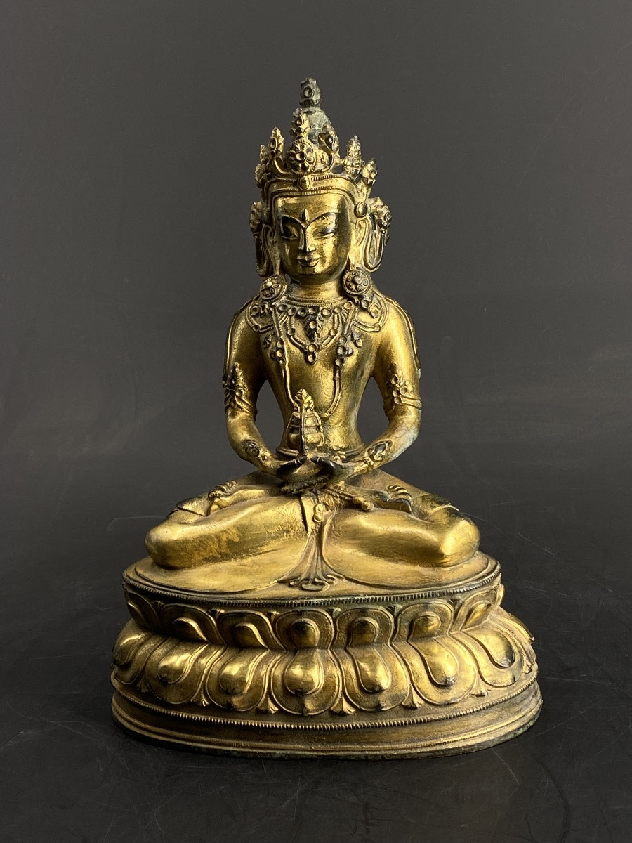 Amitayus, Gilt Bronze, 26.5 Cm, Circa 1900-photo-1