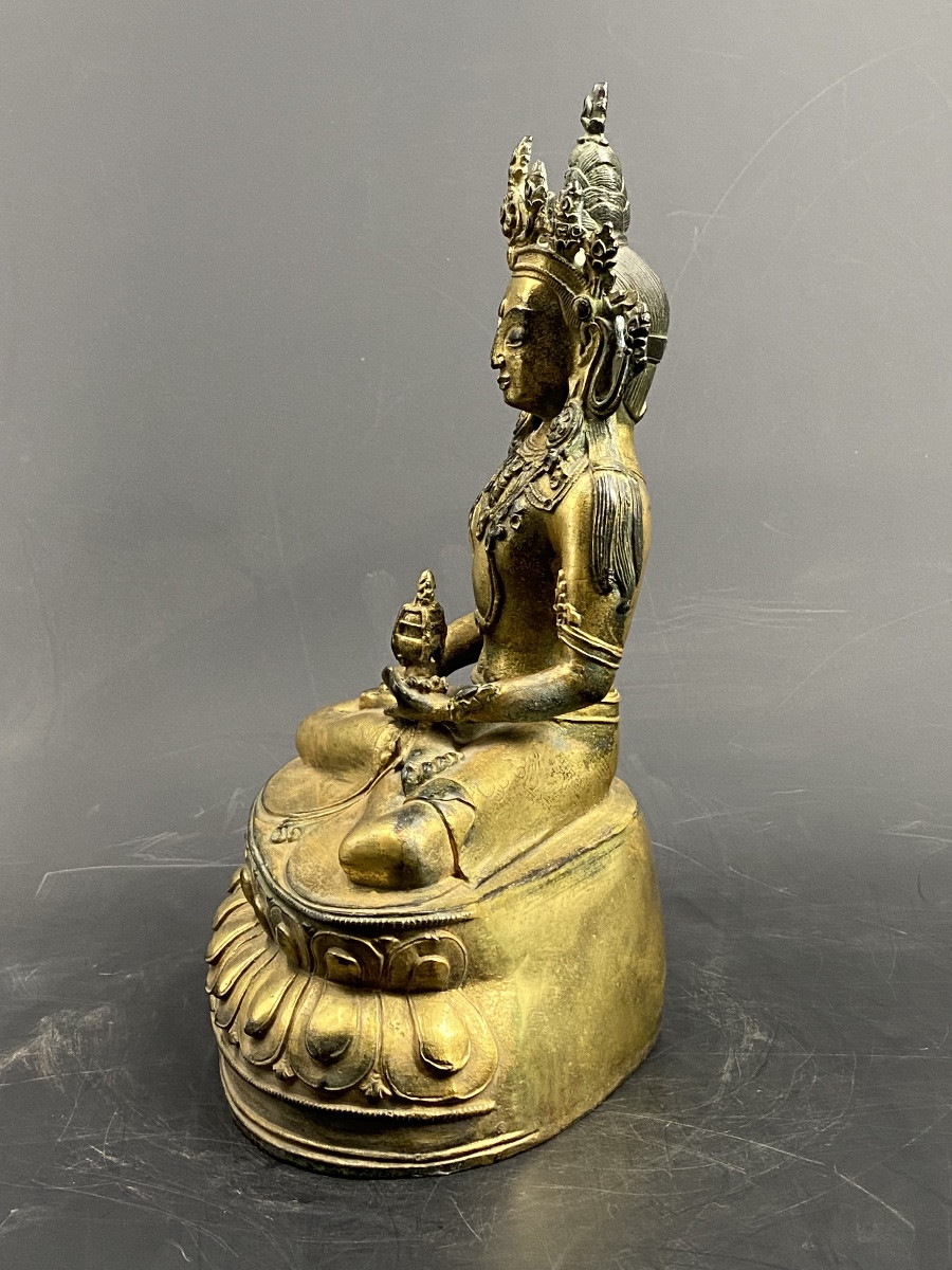 Amitayus, Gilt Bronze, 26.5 Cm, Circa 1900-photo-2