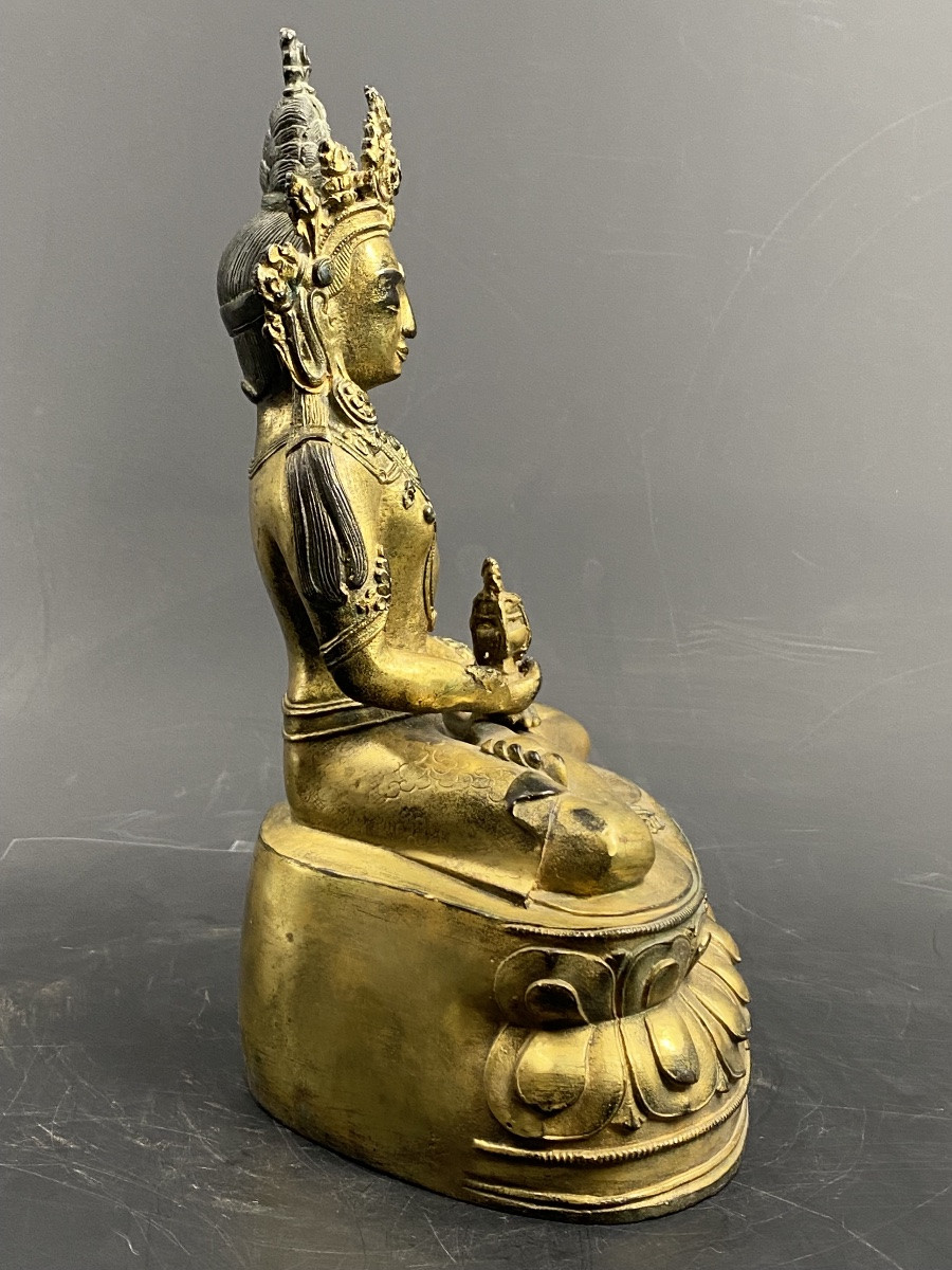 Amitayus, Gilt Bronze, 26.5 Cm, Circa 1900-photo-4