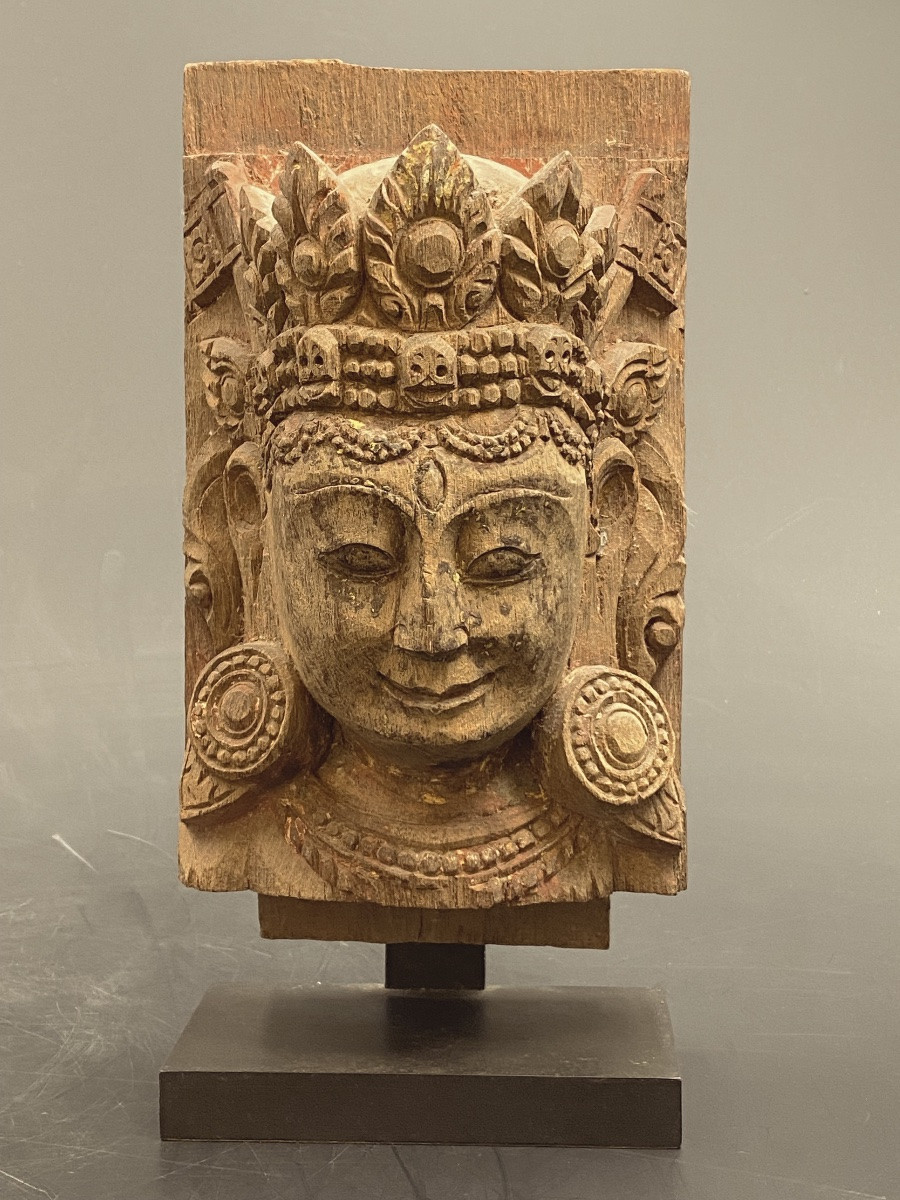 Bust Of Bhairava, Wood, Nepal, 17th Century-photo-2
