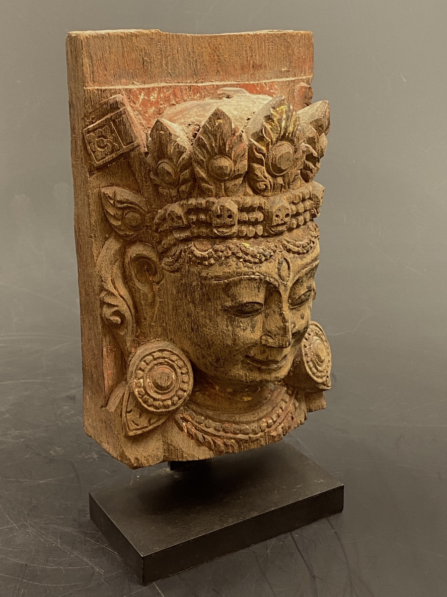 Bust Of Bhairava, Wood, Nepal, 17th Century