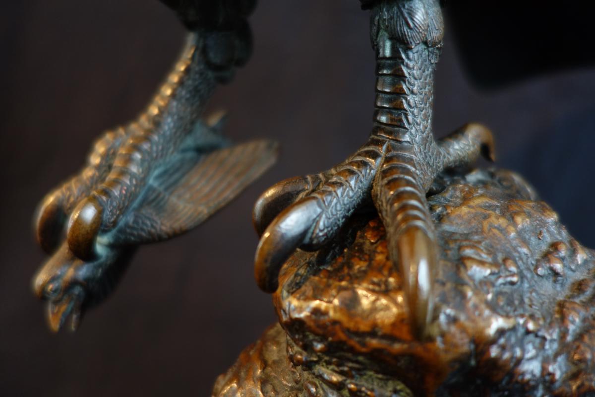Aigle en Bronze,brûle parfum, période Meije Japon, XIX ème-photo-1