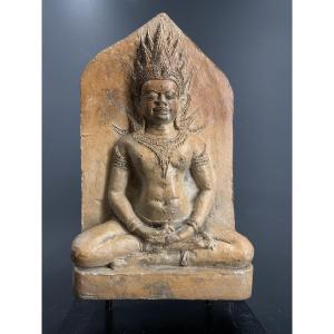 Bouddha en terre cuite, Asie du sud-est, 32 cm