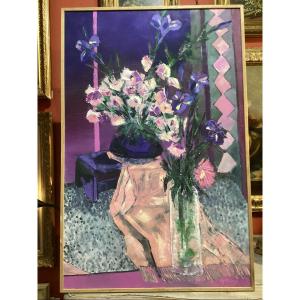 Oil On Canvas Iris Bouquet