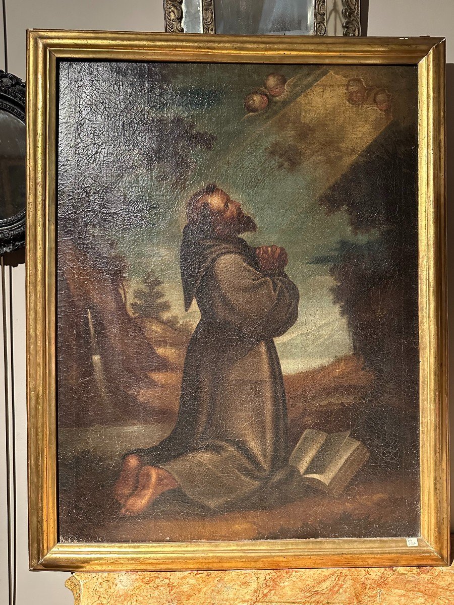 Saint à l'huile sur toile. XVIIIe siècle.-photo-1