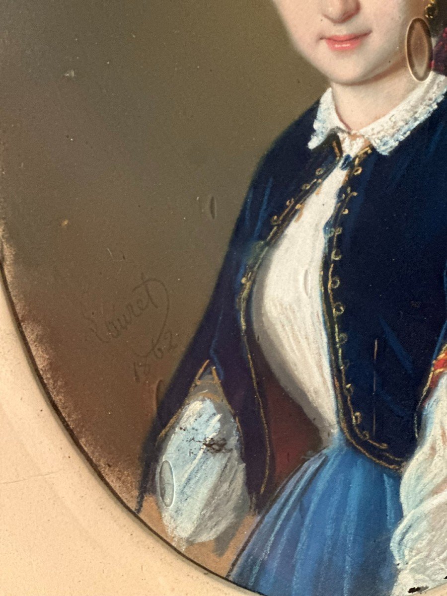 Portrait d'Une Dame. Mélange De Pastel Et d'Aquarelle. Signé Par Lauret Et Daté 1862-photo-3