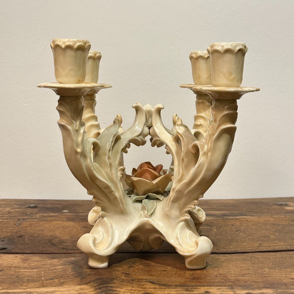 European Ceramic Candle Holder From The Beginning Of The 20th Century.