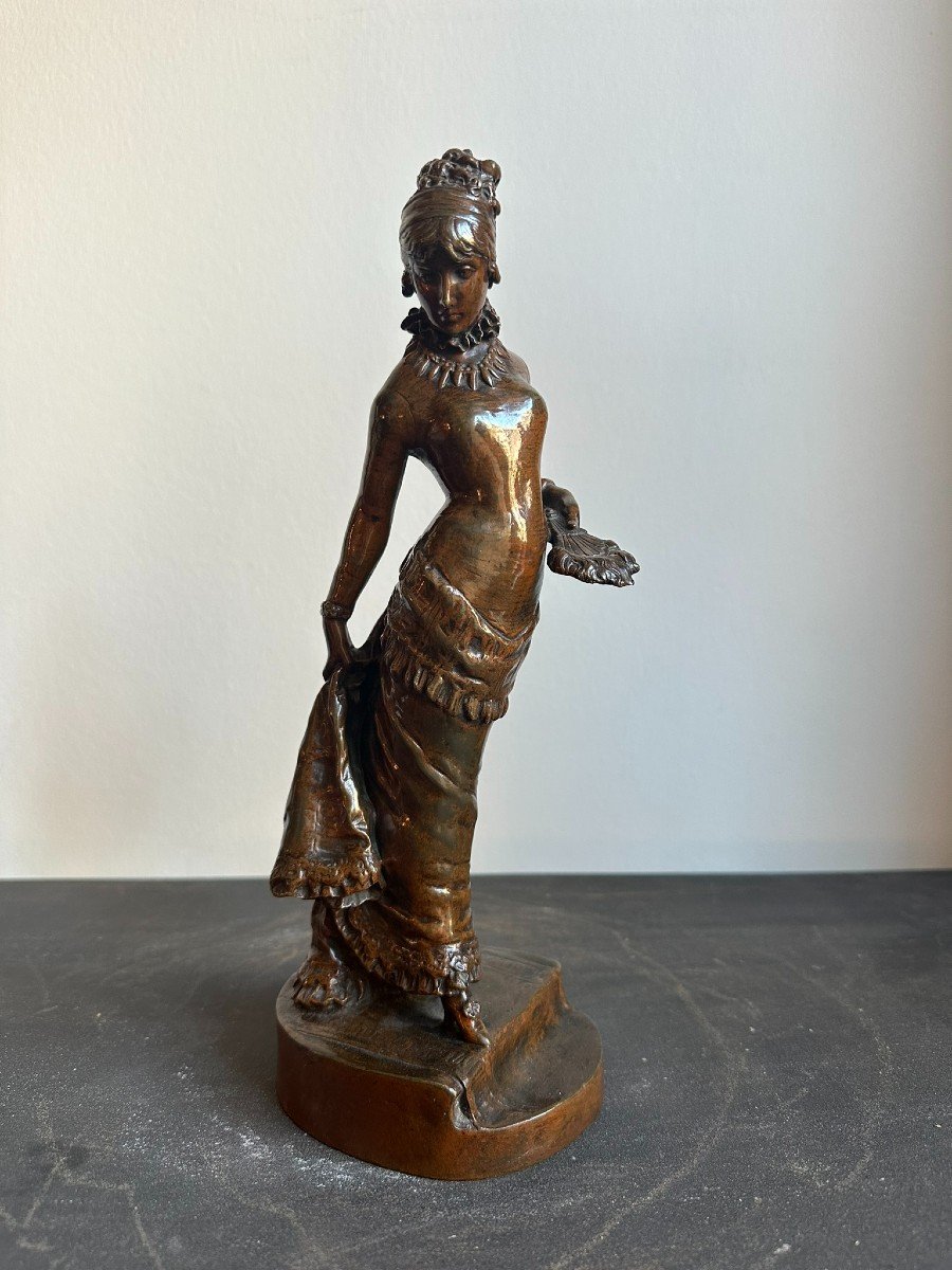 Elegant Lady In Bronze Signed Preatoni And Dated 1881-photo-1