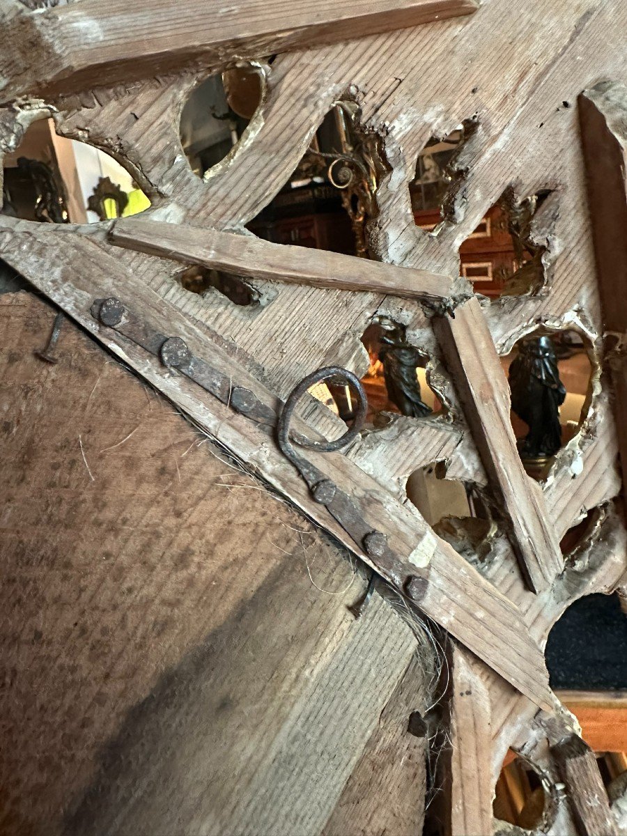Miroir en bois doré 18ème siècle. Verre de ferme de caractère-photo-1