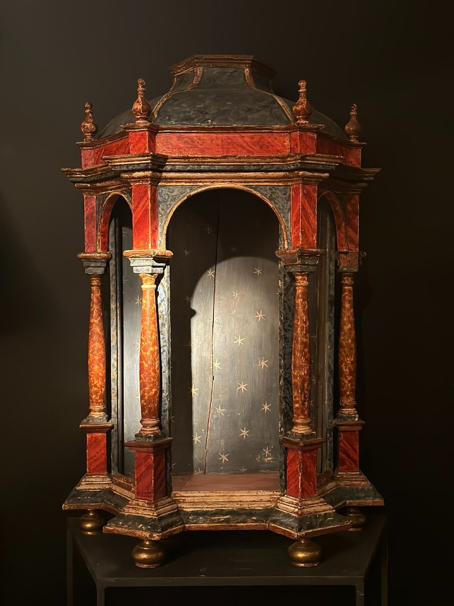 Spectacular Polychrome Wooden Niche From The 17th And 18th Centuries-photo-4